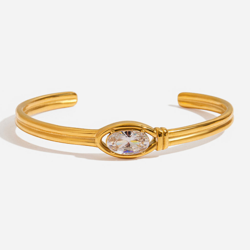 Stainless Steel, White Zircon, Double-Layered Open Stainless Steel Bracelet