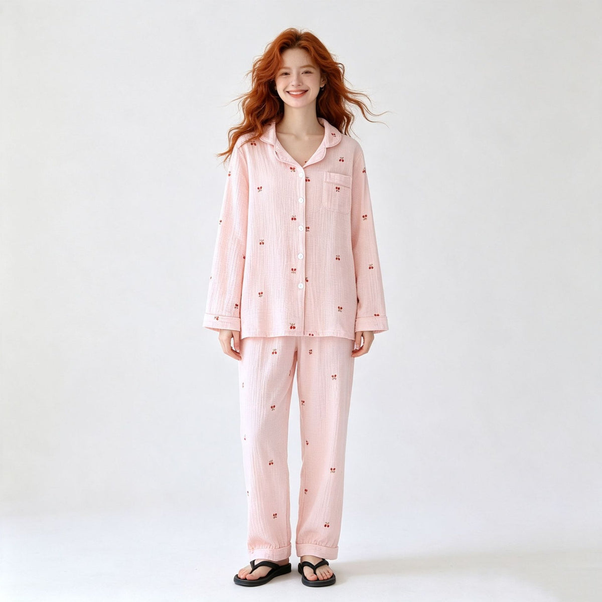 Women's Cotton Cartoon Lapel Pajama Set