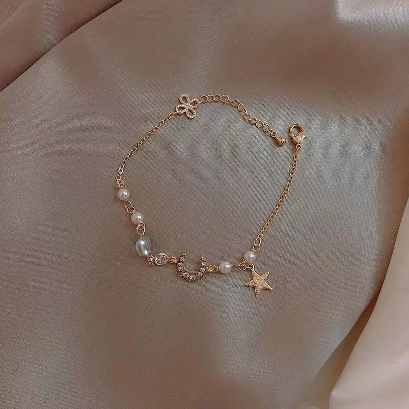 Star Moon Zircon Pearl Bracelet