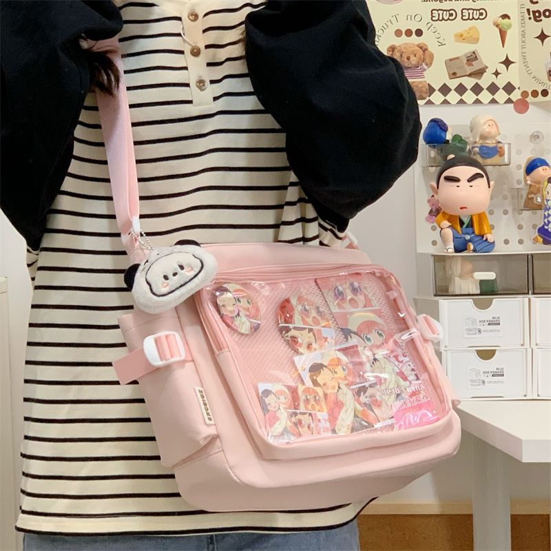 Transparent Crossbody Bag with Decorative Pendant