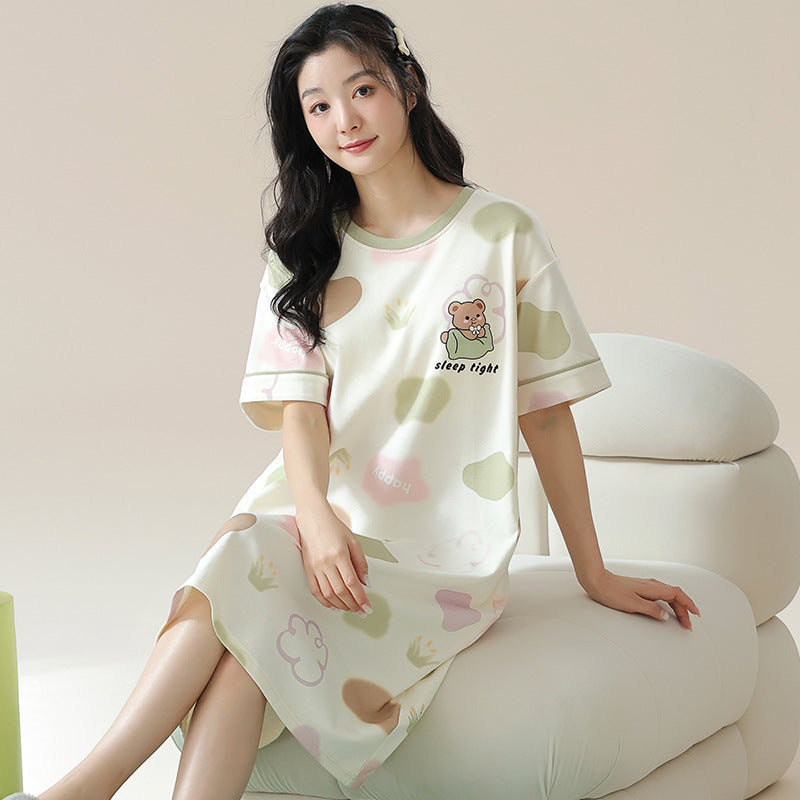 Women's Short Sleeve Nightgown Long Sleep Dress