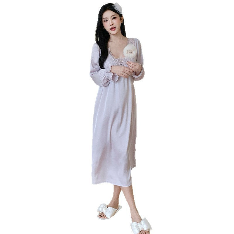 Women Ice Silk Lace Nightgown