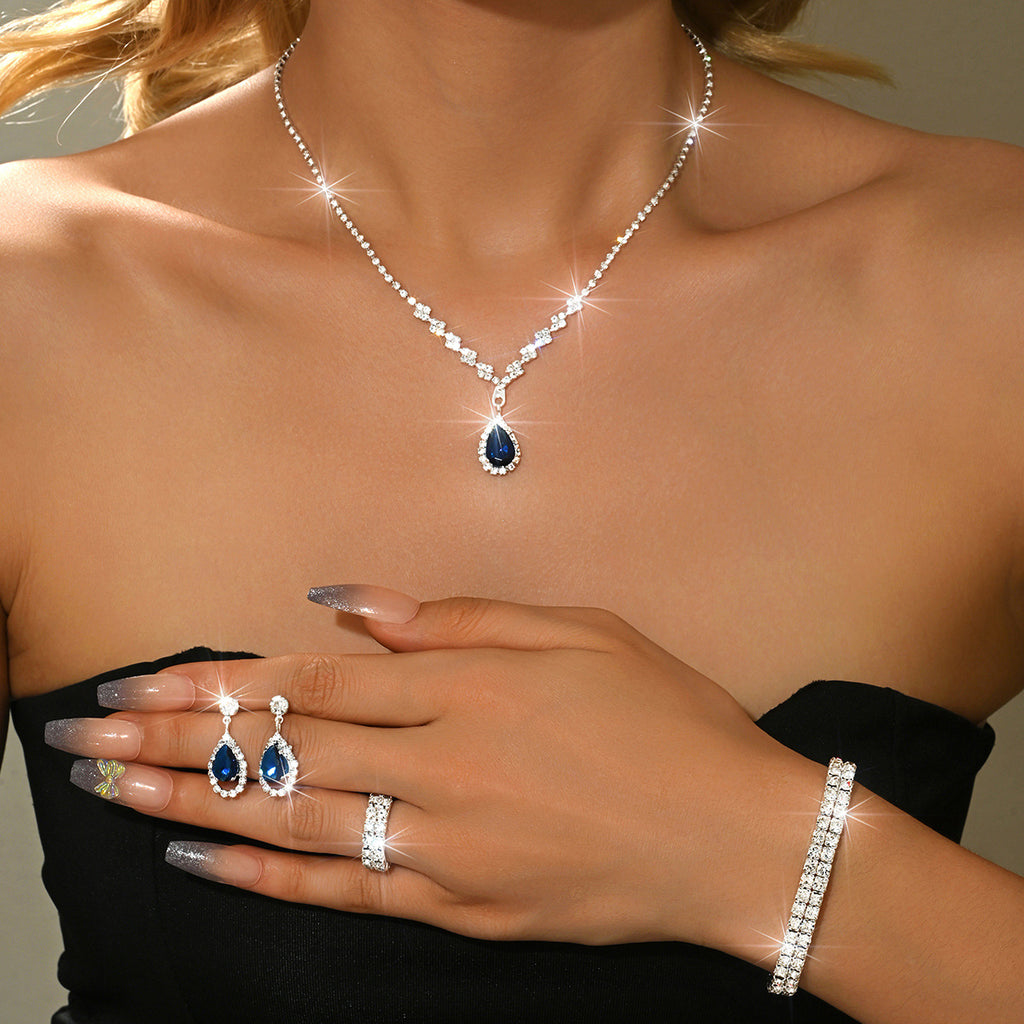 Fashion Minimalist Water Drop Pendant Necklace Earrings Bracelet Ring