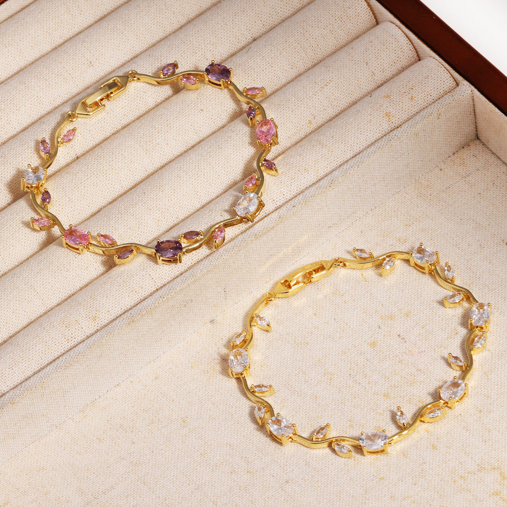 Multicolor Crystal Leaf Design Stackable Bracelet