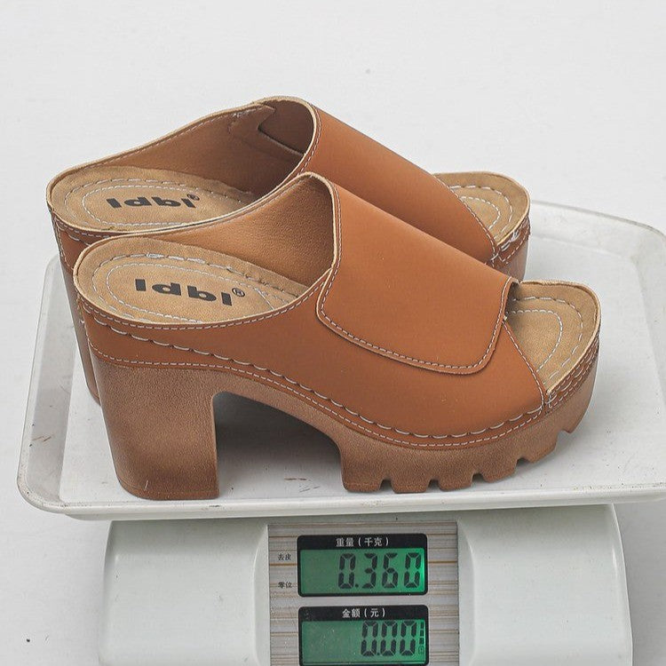 Platform Peep-Toe Sandals with Thick Heel
