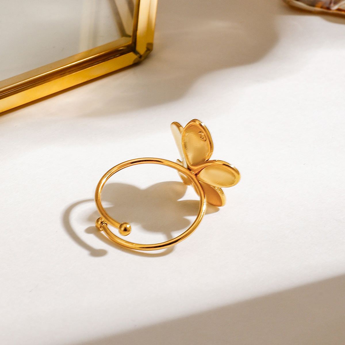 Floral Design Stainless Steel Adjustable Ring