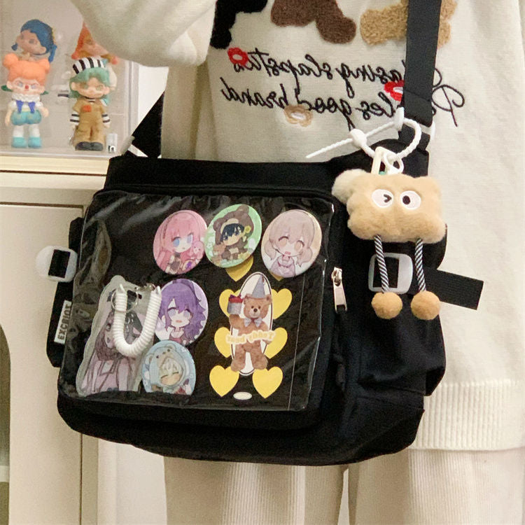 Transparent Crossbody Bag with Decorative Pendant