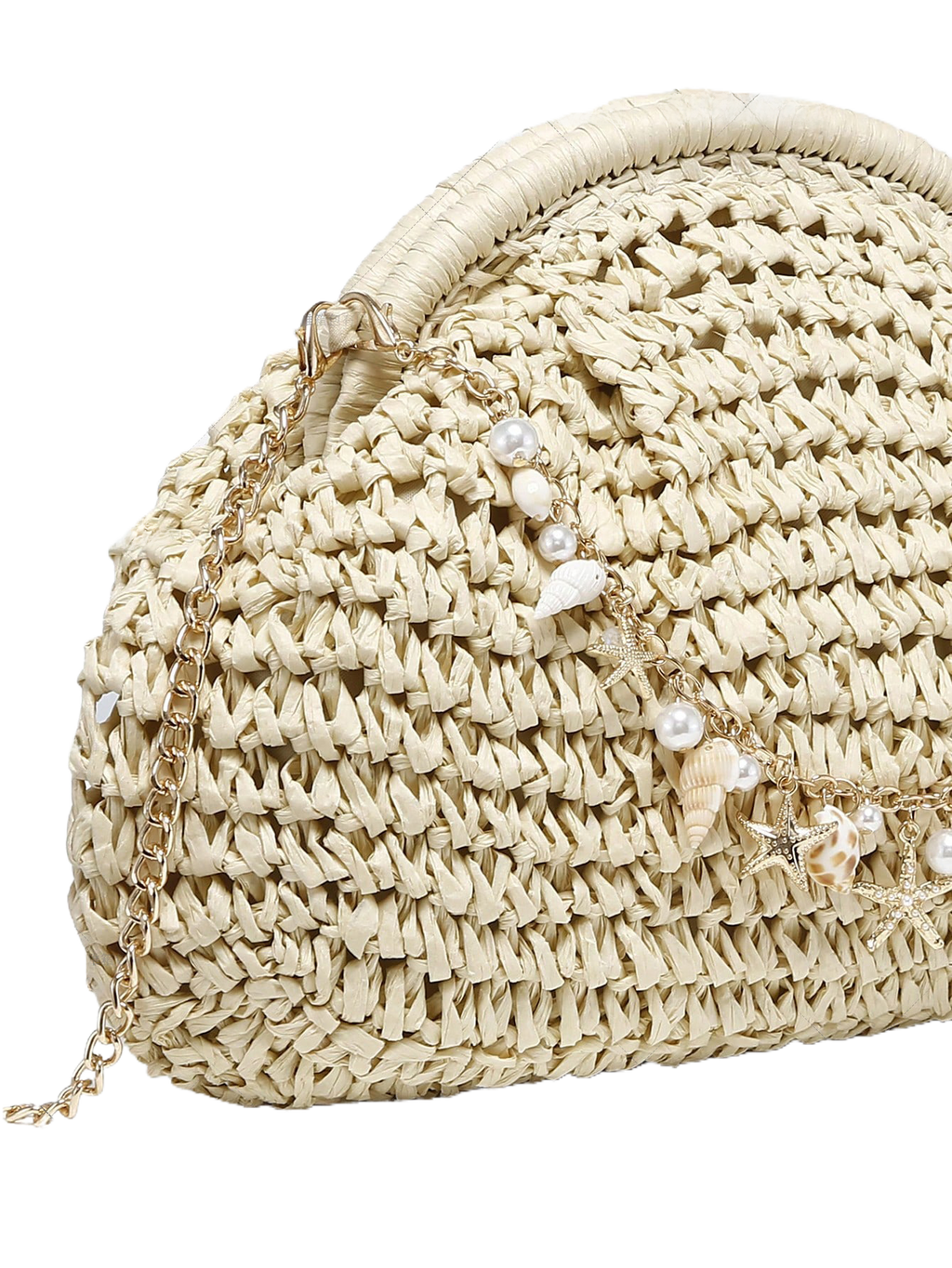 Woven Straw Shell Clutch Bag