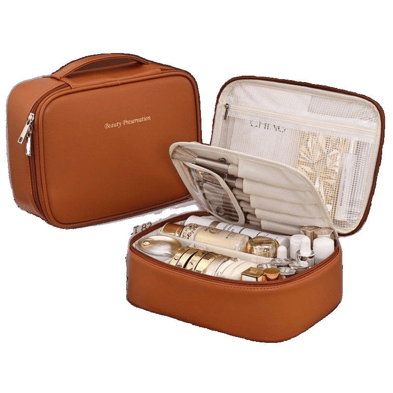 The large-capacity makeup bag is portable for going out