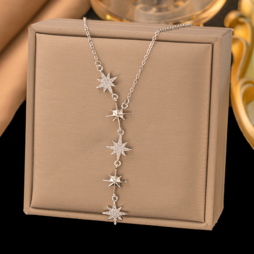 Dazzling Star and Floral Titanium Steel Necklace