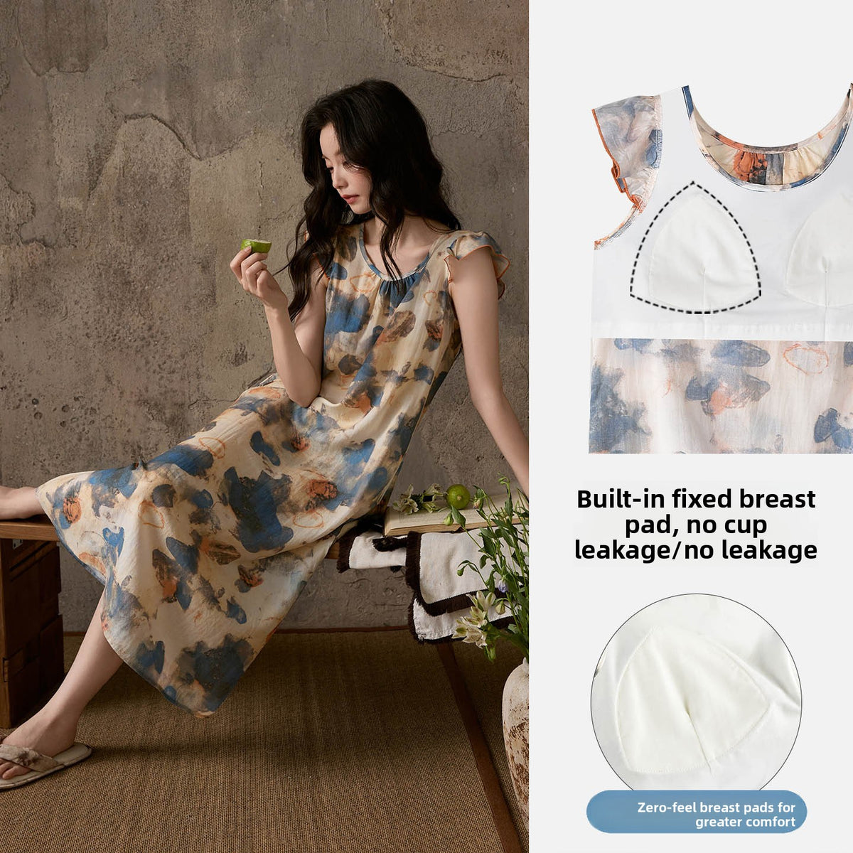 Womens Sleeveless Nightgown With Chest Pad