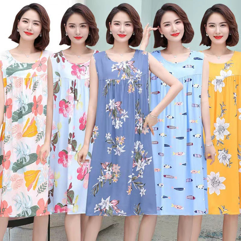 Womens Cotton Silk Sleeveless Nightgown