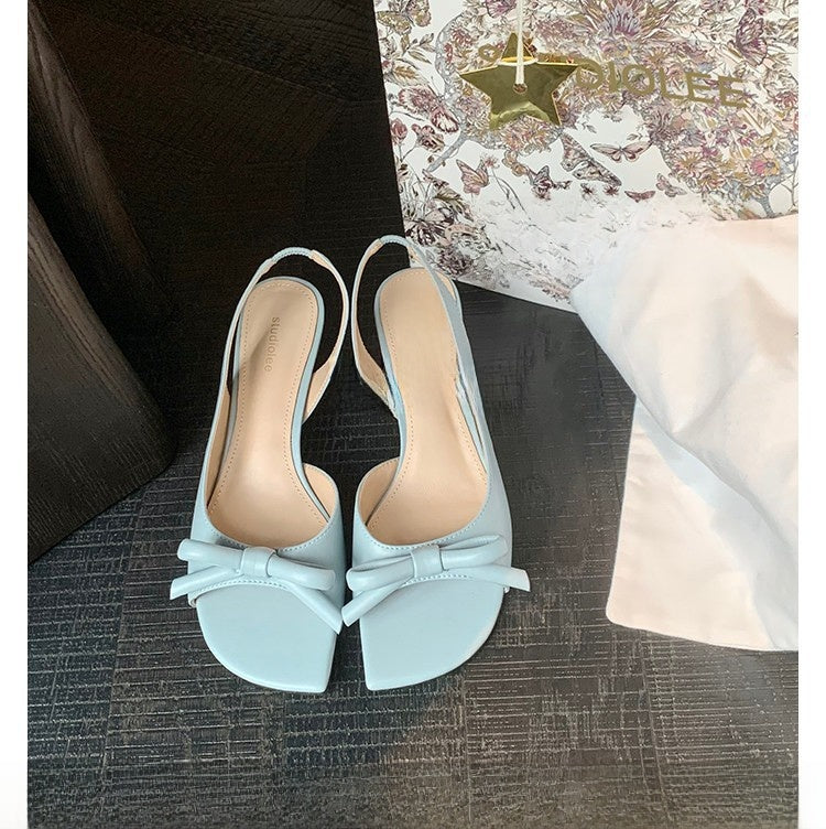 Bowknot Open-Toe Sandals Side Cutout Satin High-Heel Sandals for Women