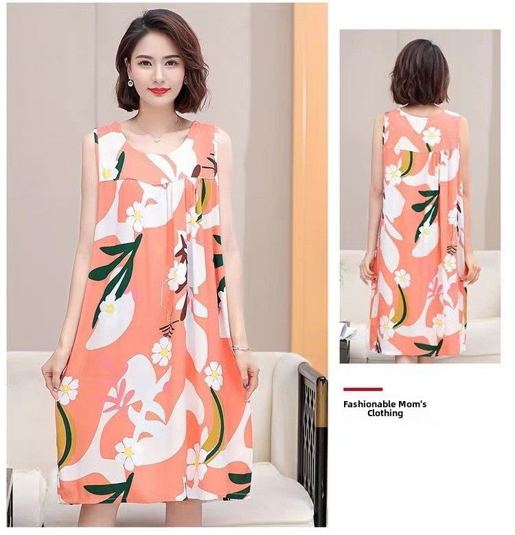Womens Cotton Silk Sleeveless Nightgown