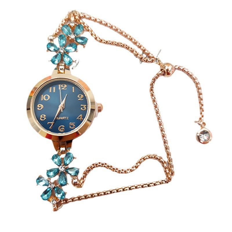 Flower-Shaped Diamond-Encrusted Women's Quartz Watch