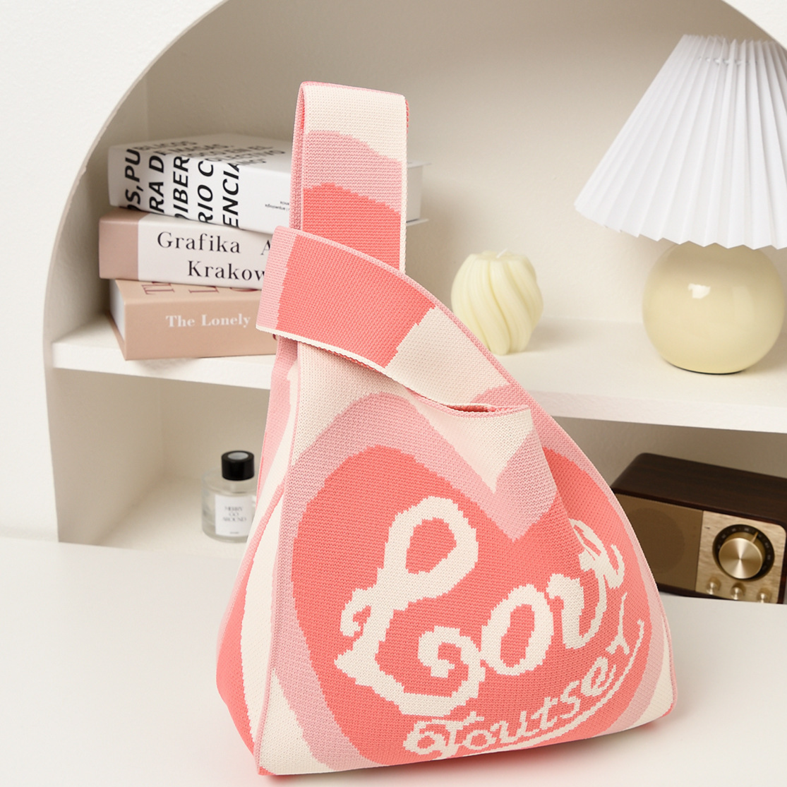 Knitted Woven Handbag with Floral Patterns