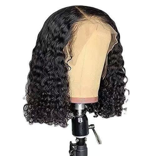 Black mid-part short curly hair