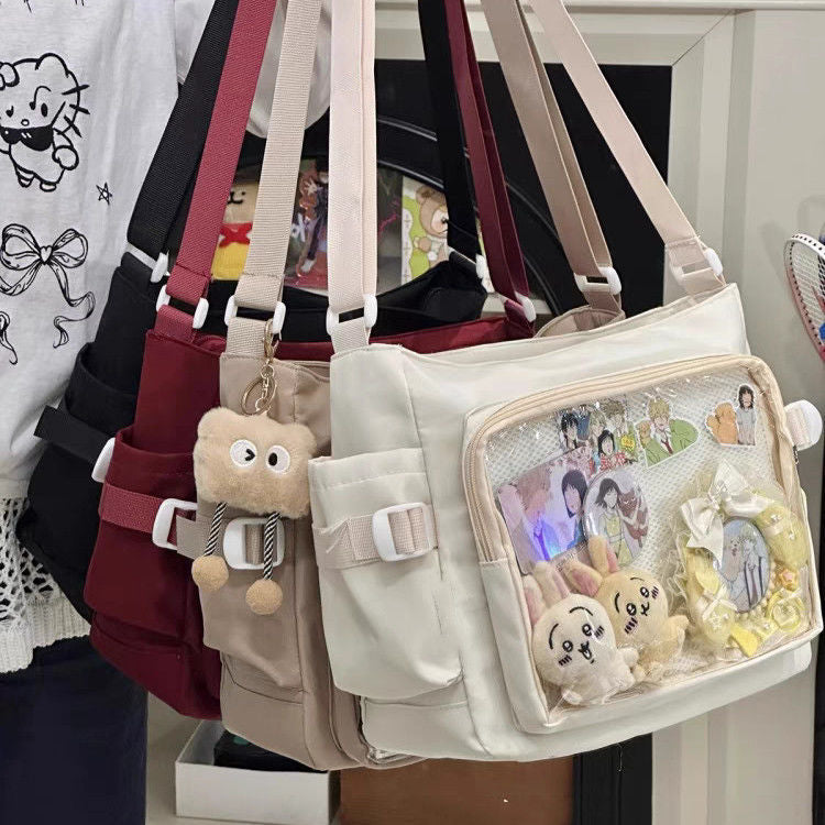 Transparent Crossbody Bag with Decorative Pendant