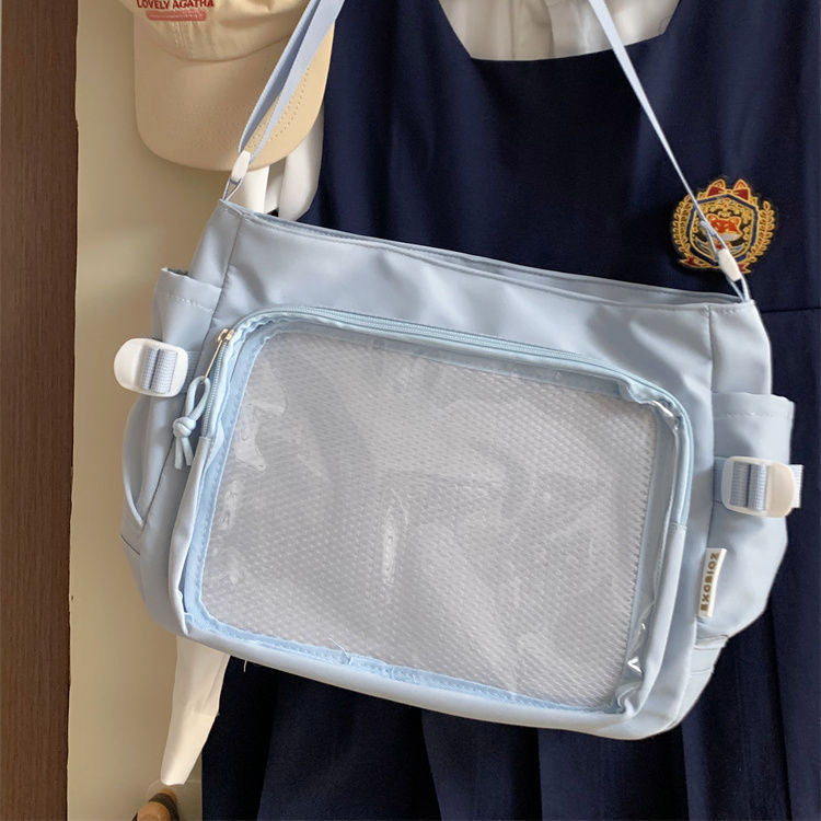 Transparent Crossbody Bag with Decorative Pendant