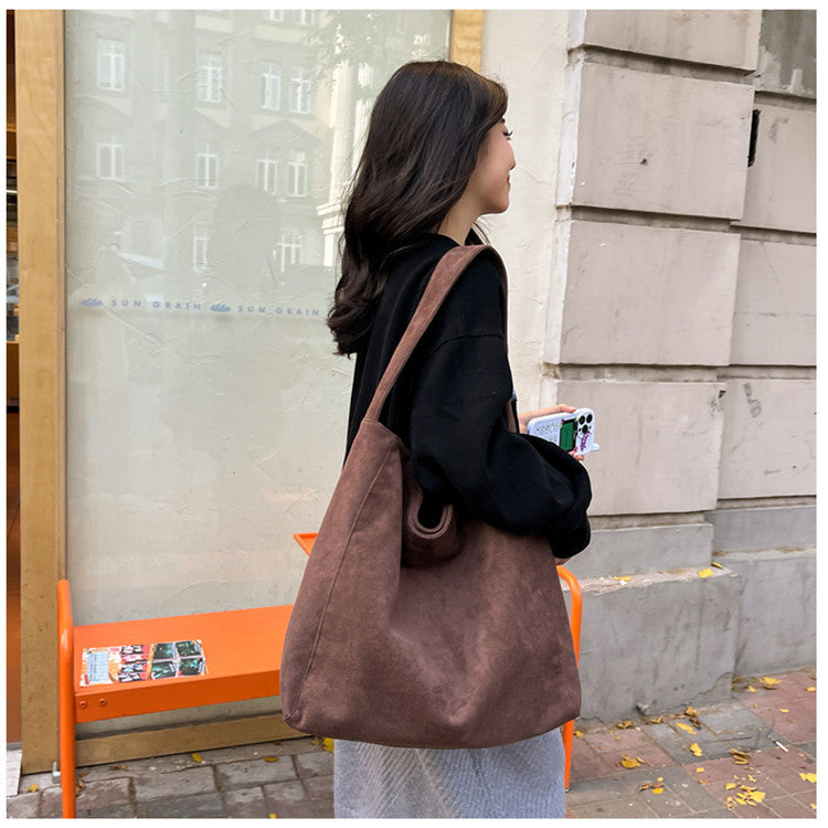 Versatile Retro Suede Commuter Tote Bag