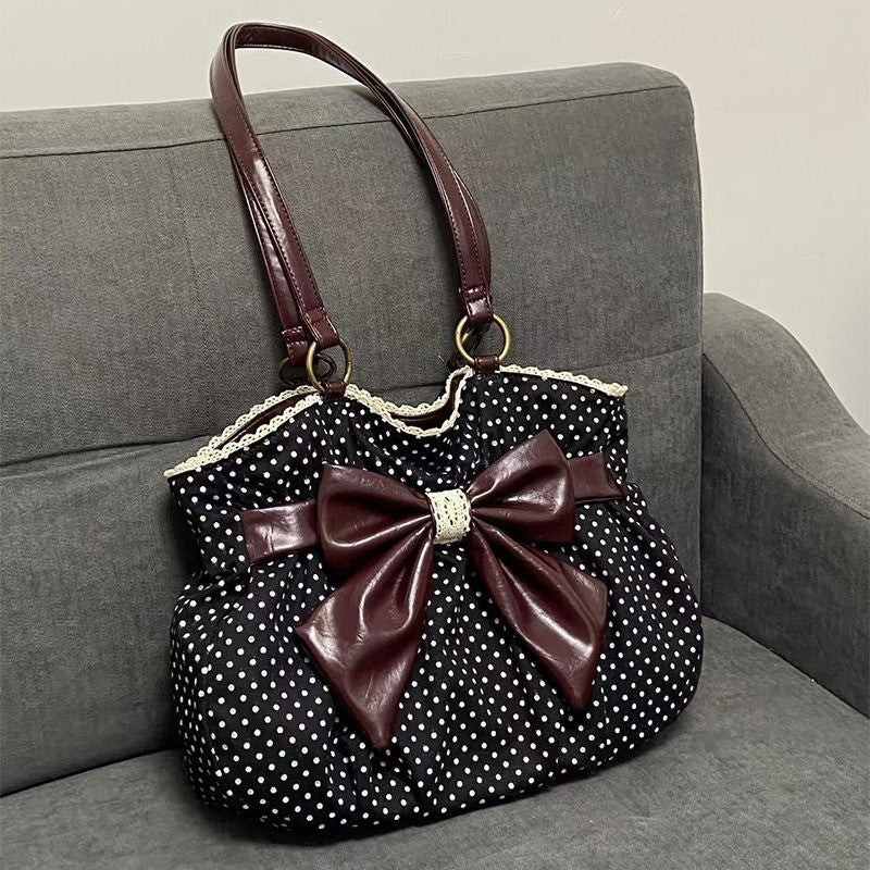 Vintage Polka Dot Bow Lace Shoulder Bag
