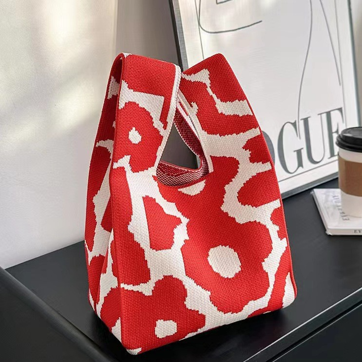 Knitted Woven Handbag with Floral Patterns