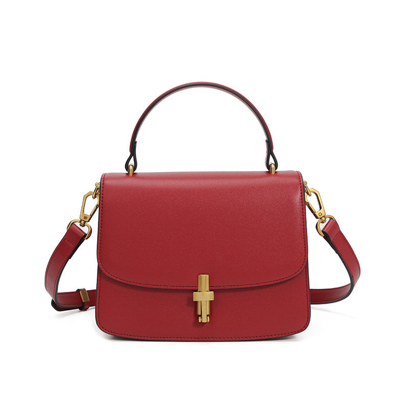 Metal buckle genuine leather small square handbag