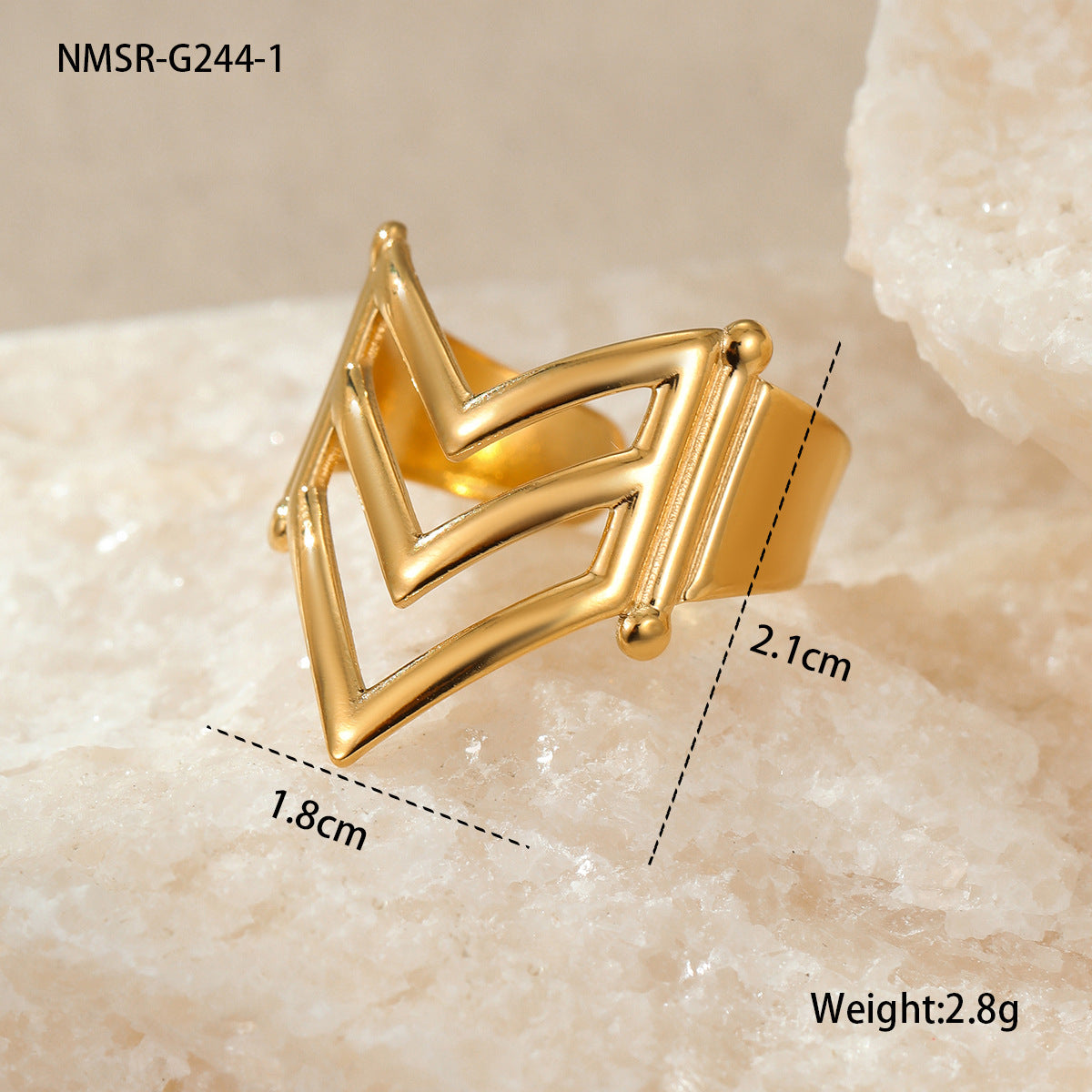 Stainless Steel Gold Plated Geometric Ring