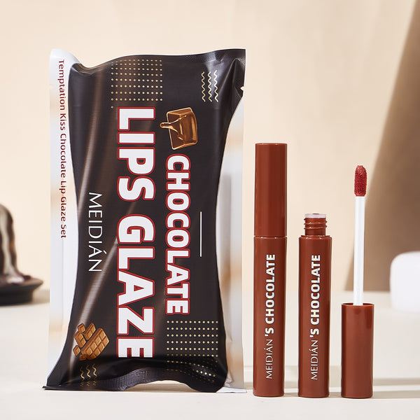 5-piece set of chocolate lip gloss with matte and glossy finish and satin texture