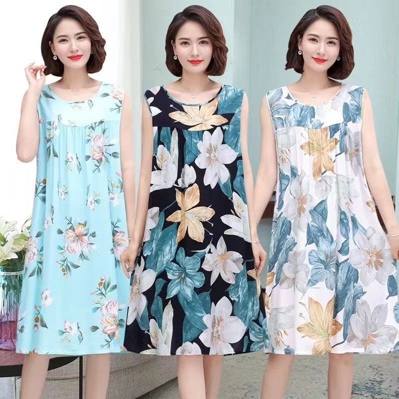 Womens Cotton Silk Sleeveless Nightgown