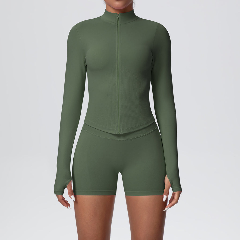 Womens Seamless Fitness Jacket and Shorts Set