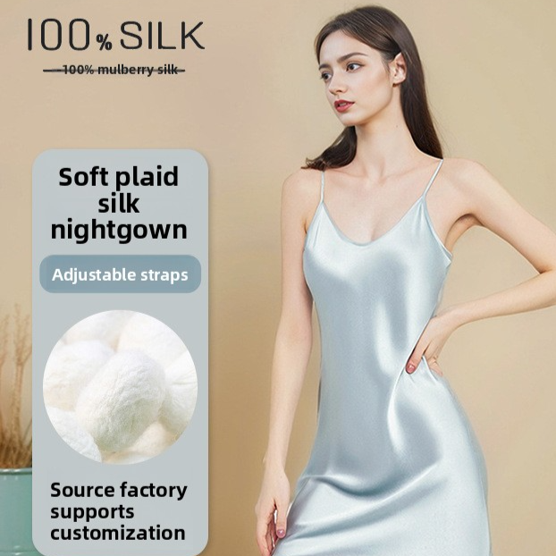 Women 100% Mulberry Silk Nightgown Suspender Camisole Sleepwear