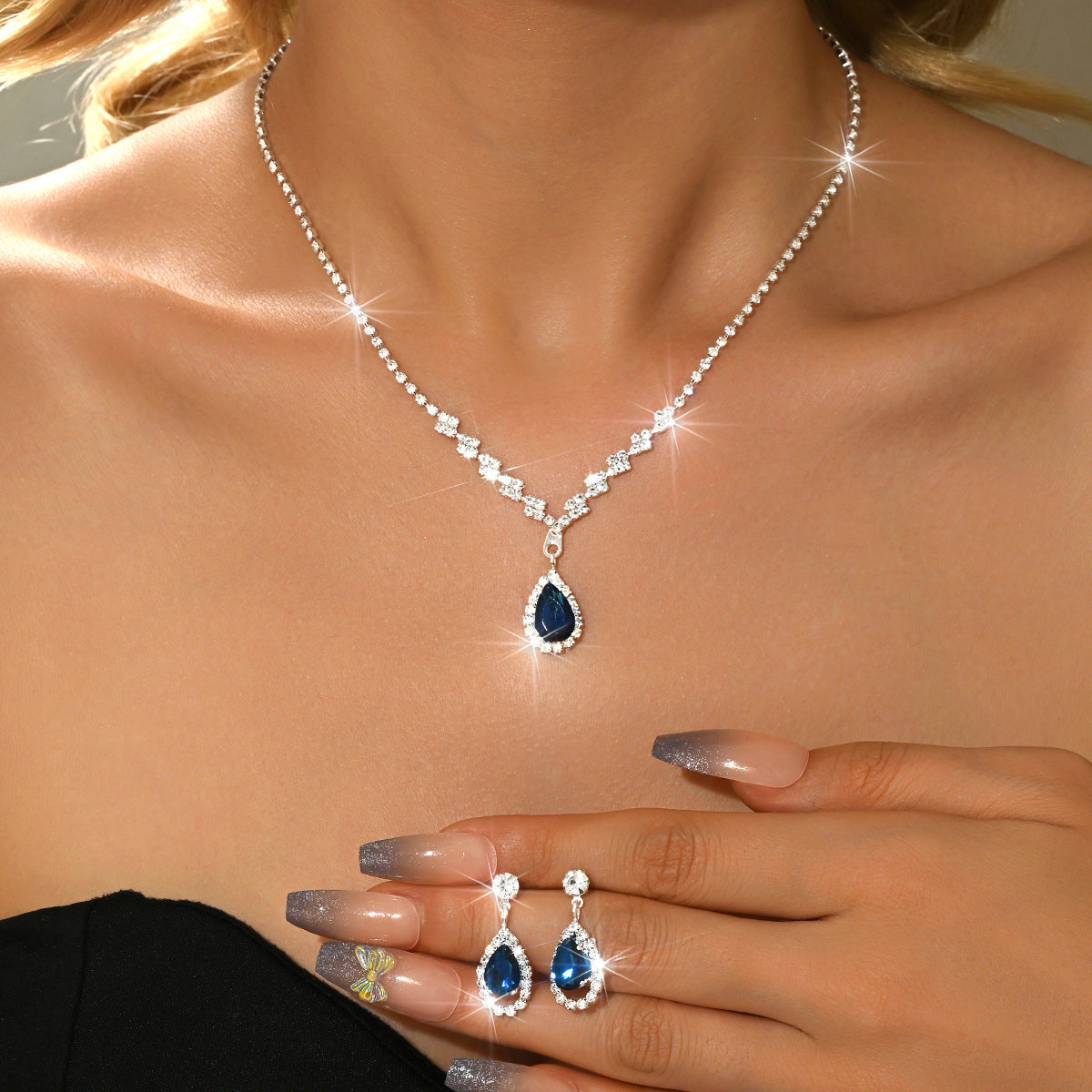 Fashion Minimalist Water Drop Pendant Necklace Earrings Bracelet Ring
