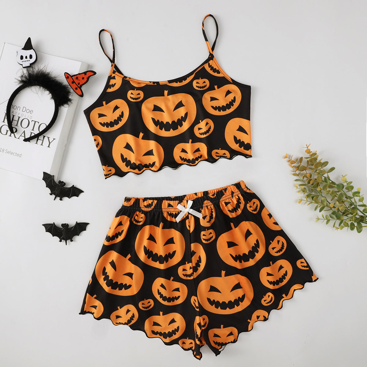 Halloween Pumpkin Print Sleeveless Pajama Set