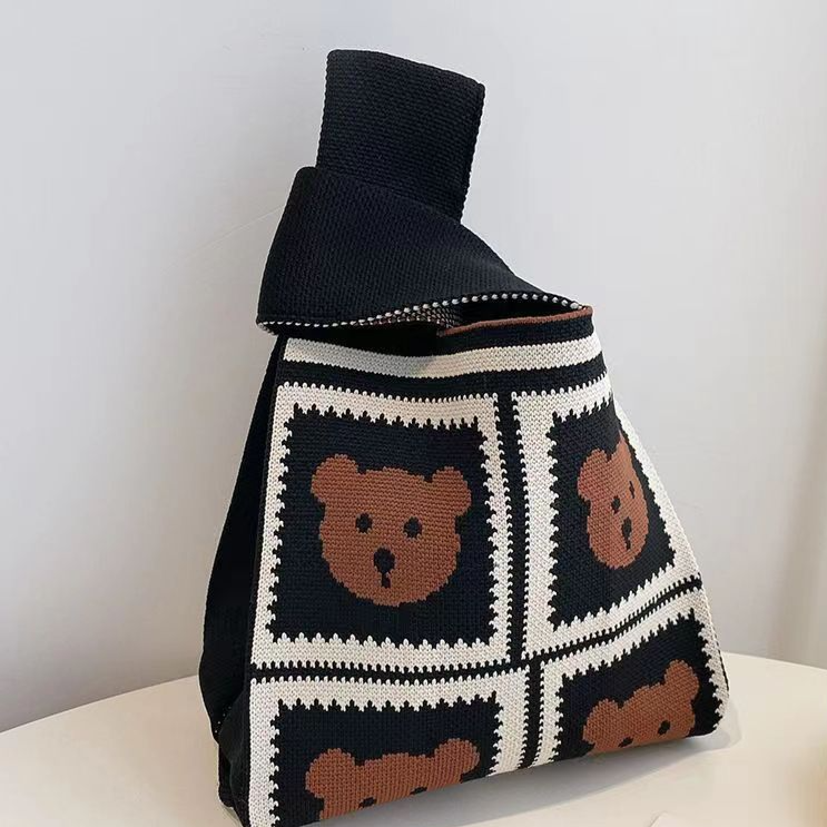 Knitted Woven Handbag with Floral Patterns