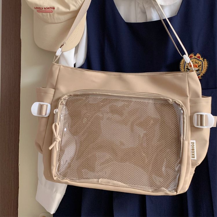 Transparent Crossbody Bag with Decorative Pendant