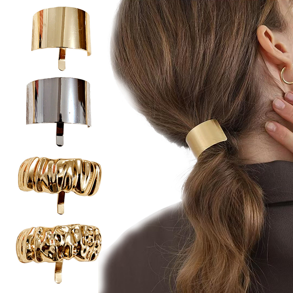 4pcs Lava Texture Hair Clips for Low Ponytail and Decorative Use