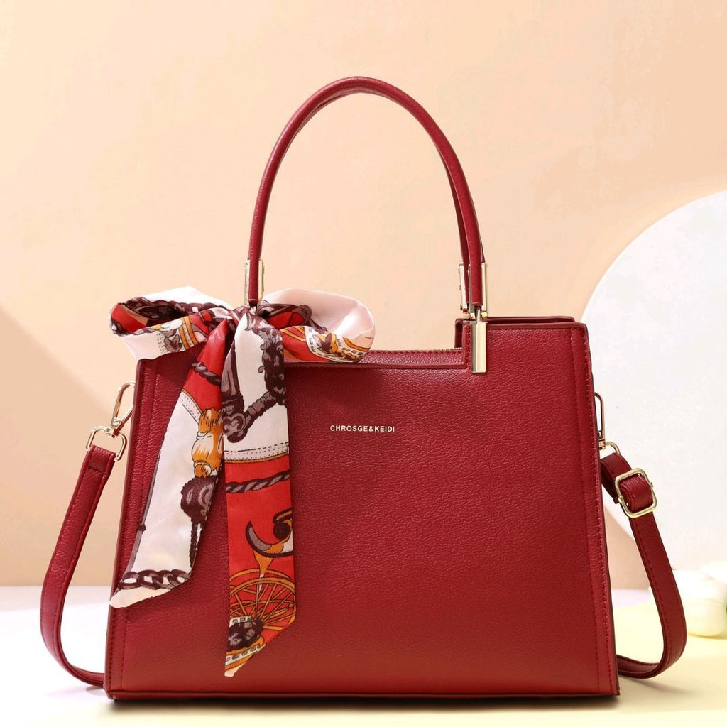 Fuguiming Magenta PU Leather Bow Tie Handbag