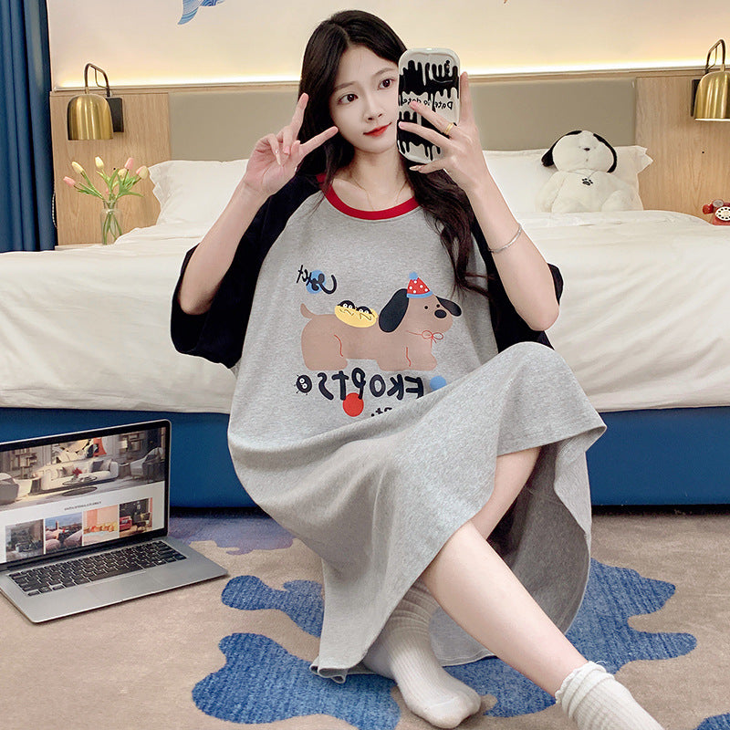Women's Short Sleeve Nightgown Long Sleep Dress