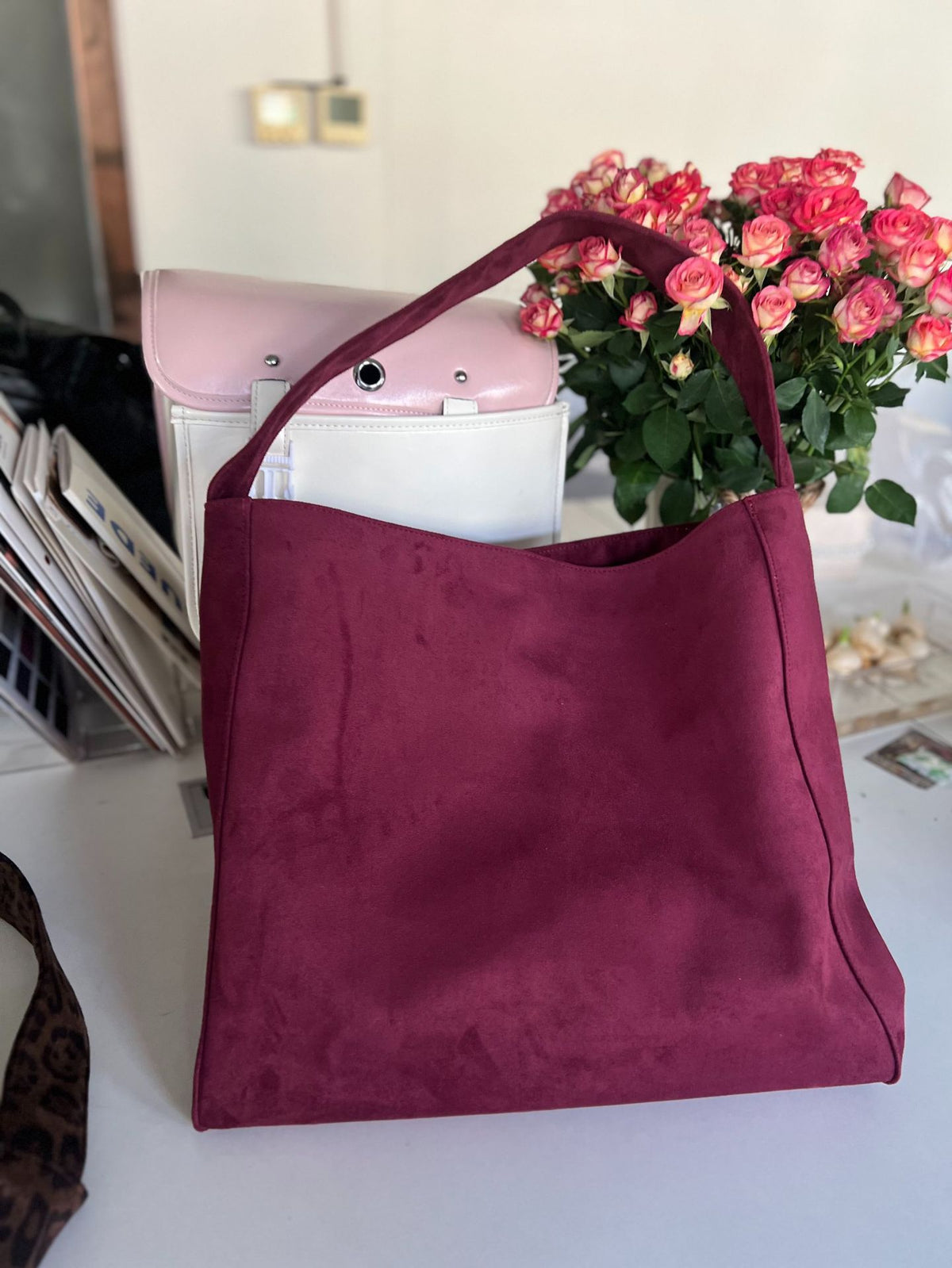 Suede Leather Crossbody Tote Bag for Women