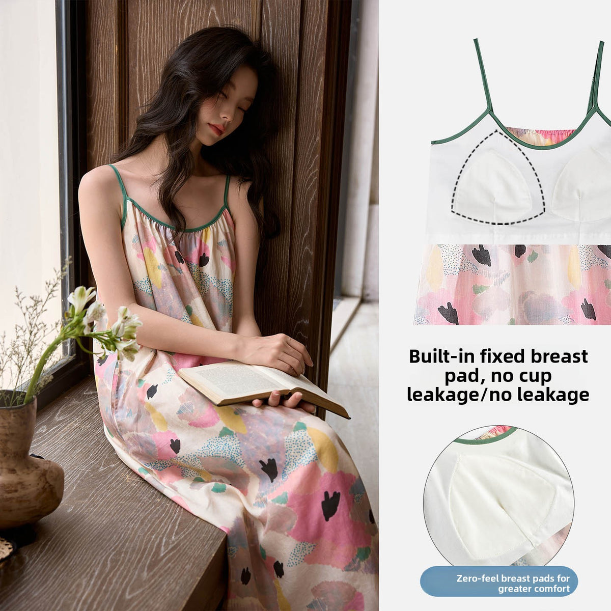 Womens Sleeveless Nightgown With Chest Pad