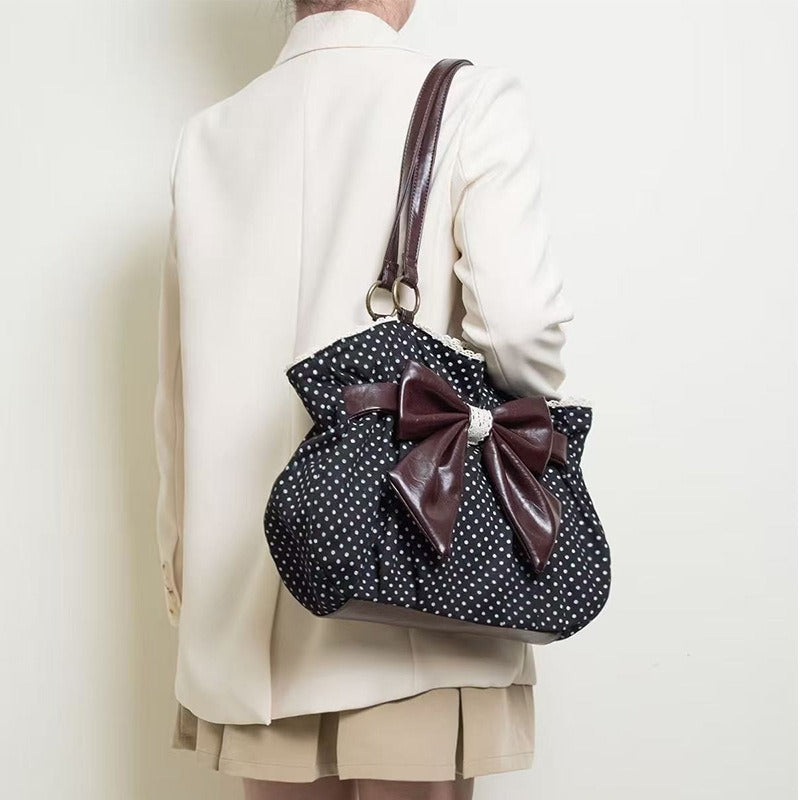 Vintage Polka Dot Bow Lace Shoulder Bag
