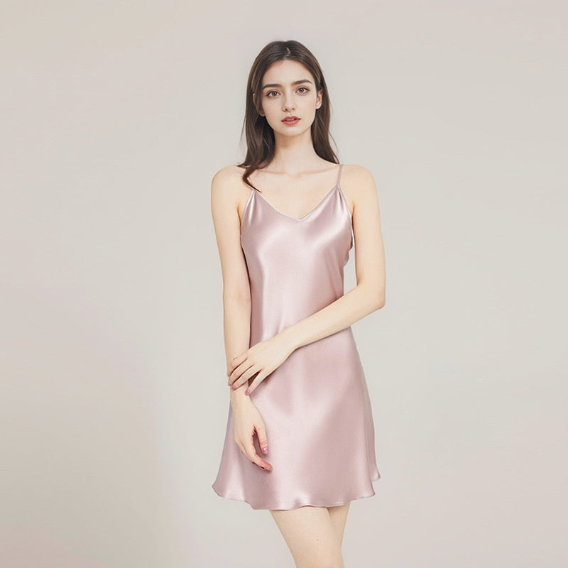 Women 100% Mulberry Silk Nightgown Suspender Camisole Sleepwear