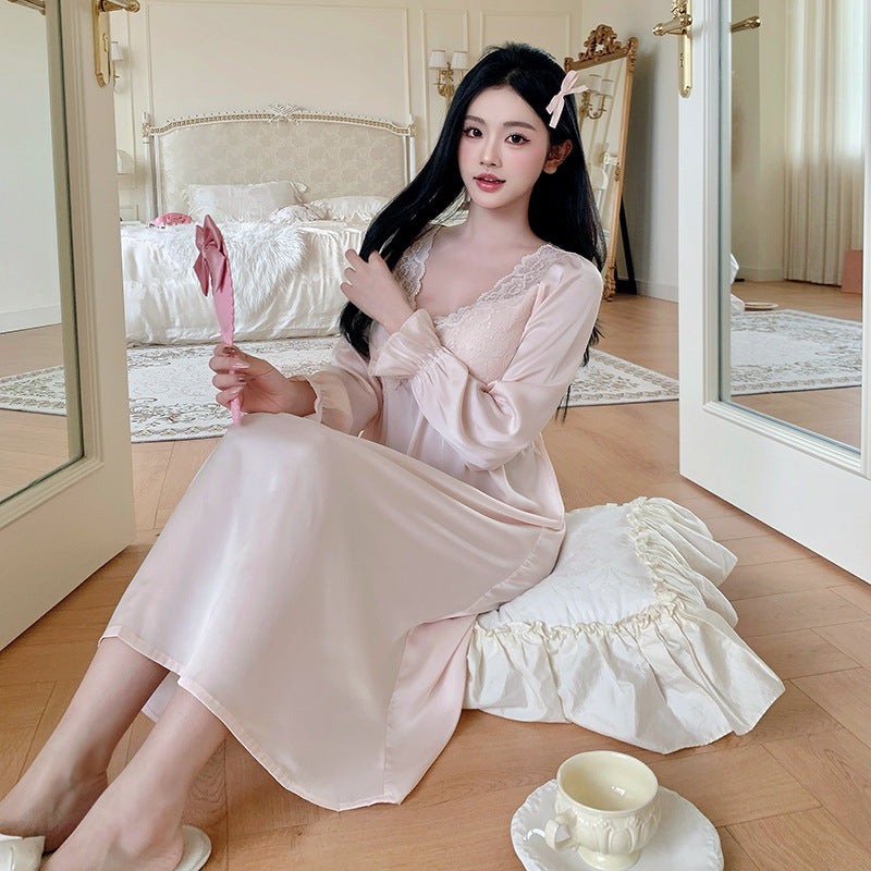 Women Ice Silk Lace Nightgown