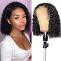 Black mid-part short curly hair