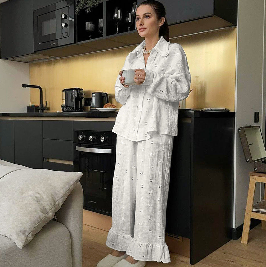 Embroidered Cotton Long Sleeve Pajama Set