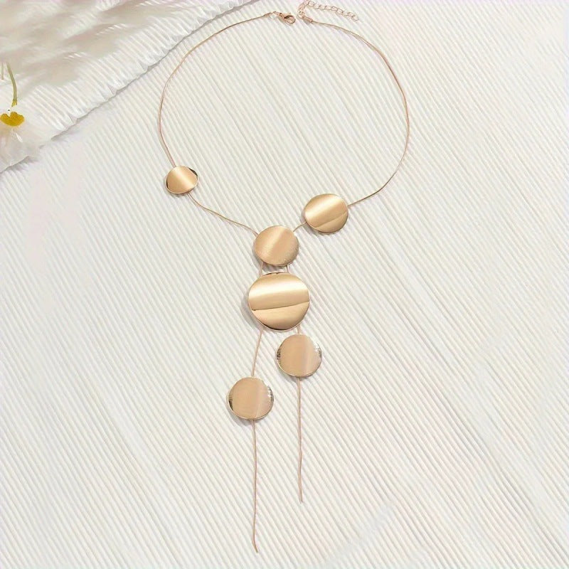 Geometric Hollow Circle Pendant Layered Chain Necklace