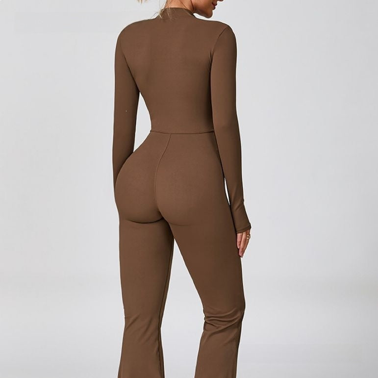 Tight Zip Up Dance Yoga Jumpsuit Flared Pants
