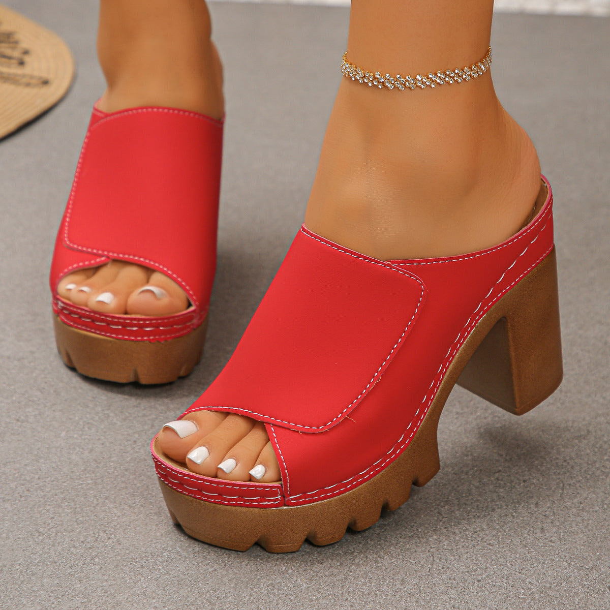 Platform Peep-Toe Sandals with Thick Heel
