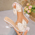 Bow-Knot Square-Toe Crystal Chunky-Heel Sandals for Women